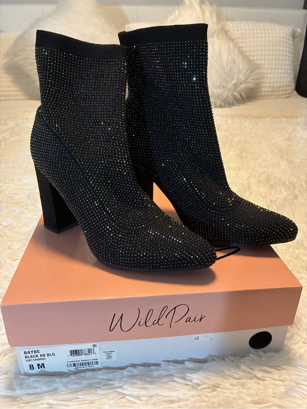 Wild Pair Black Crystal-Embellished Stretch Sock Booties